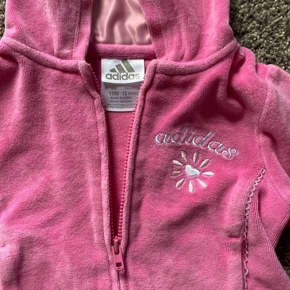 Adidas pink velour tracksuit- 12 months - Picture 2 of 2